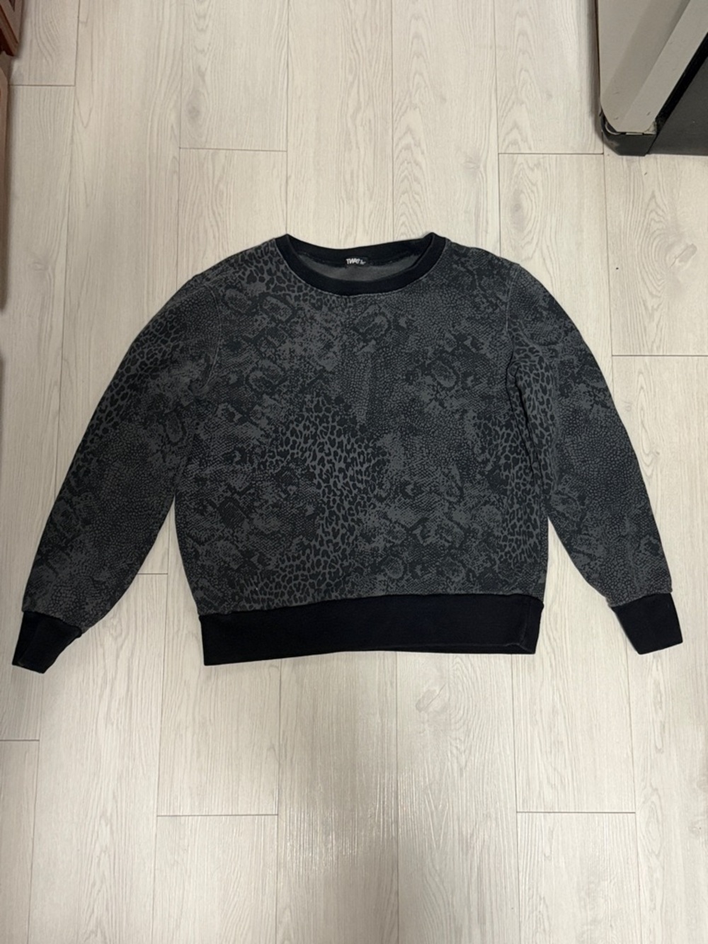 TNA Black & Charcoal Animal-Print Crewneck Sweater